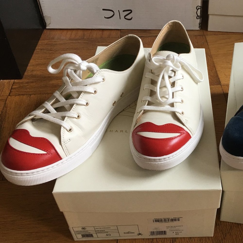 Charlotte Olympia red lips leather sneaker sz 40